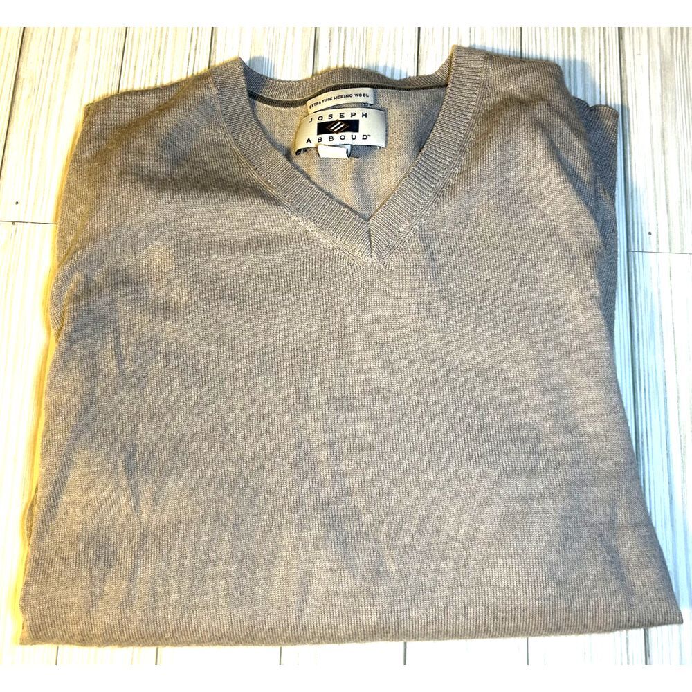 Joseph Abboud Men Merino Wool Long Sleeve V-Neck Pullover Sweater‎ Beige Size L